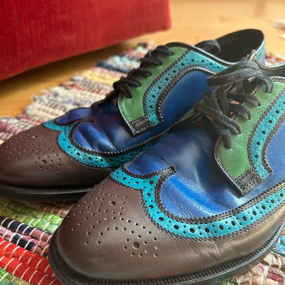 Vintage Men's Blue and Green Leather Oxfords 8M - Picture 5 of 16